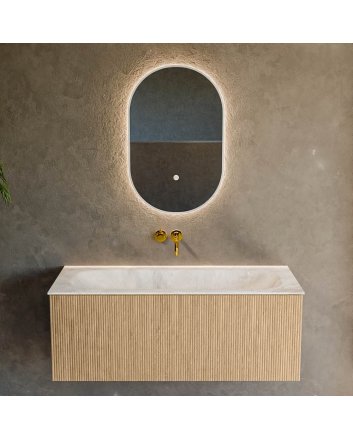 Mondiaz Kurve-Dlux 110cm badmeubel kleur Oak met 1 lade en 0 deuren. Wastafel Big medium Midden zonder kraangat Frappe.