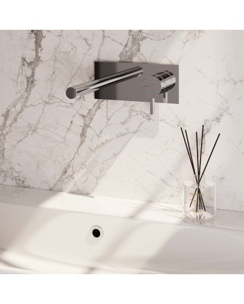 BRAUER Chrome Edition inbouw wastafelmengkraan met rechte uitloop en afdekplaat model E1 chroom