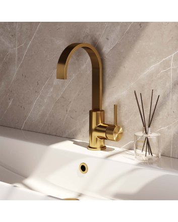 BRAUER Gold Carving hoge opbouw wastafelmengkraan met draaibare platte uitloop model A goud geborsteld PVD