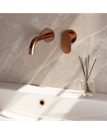 BRAUER Copper Edition inbouw wastafelmengkraan met gebogen uitloop en rozetten model C1 koper geborsteld PVD