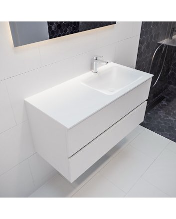Mondiaz Vica 100cm badmeubel talc 2 lades wastafel Cloud rechts met 1 kraangat