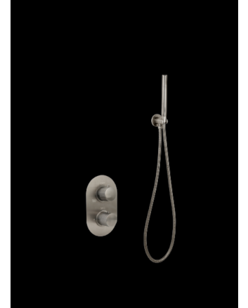 Sani DeLuxe Doucheset inbouw met box thermostaat, muurbevestiging / douchekop 25 cm rond Gun Metal met geribbeld knop