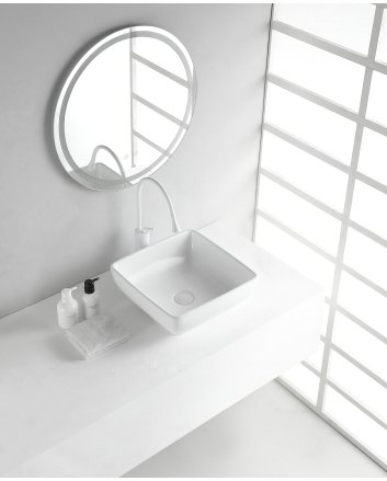 Piazza waskom vierkant 40 x 40 x 15 cm keramiek glans wit