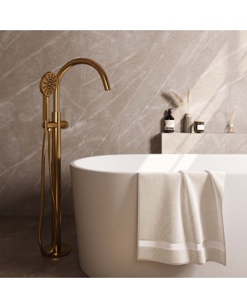 BRAUER Gold Carving vrijstaande badmengkraan SET 02 met 3-standen handdouche en doucheslang goud geborsteld PVD