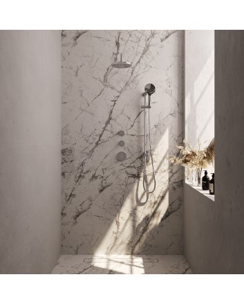 BRAUER Chrome Edition thermostatische inbouw regendouche SET 21 met 20 cm douchekop en gebogen muurarm en 3-standen handdouche en doucheslang en geïntegreerde glijstang chroom