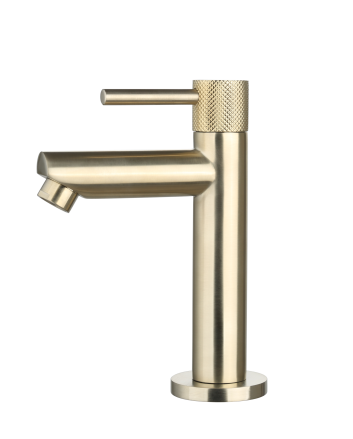 Sani DeLuxe Fonteinkraan opbouw rond Goud Geborsteld met geribbeld knop