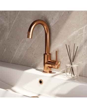 BRAUER Copper Carving hoge opbouw wastafelmengkraan met draaibare ronde uitloop model A koper geborsteld PVD