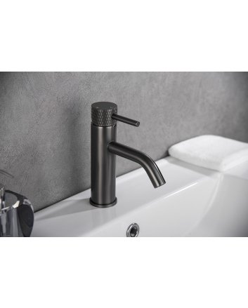Ribbd wastafelkraan met coldstart gunmetal