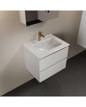Mondiaz Aivy 60cm badmeubel Talc, wastafel glanzend wit keramiek midden 1 kraangat met spiegelkast