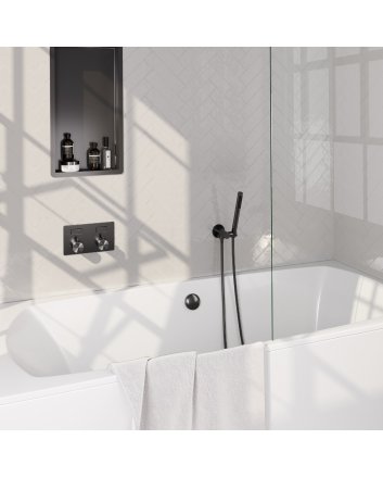 BRAUER Gunmetal Edition thermostatische inbouw badkraan met drukknoppen SET 03 met badvulcombinatie en staaf handdouche en doucheslang en wandaansluitbocht gunmetal geborsteld PVD