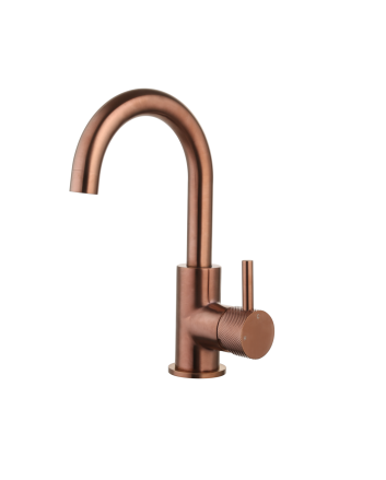 Sani DeLuxe Wastafelmengkraan opbouw Largo met draaibare uitloop Brons met geribbeld knop