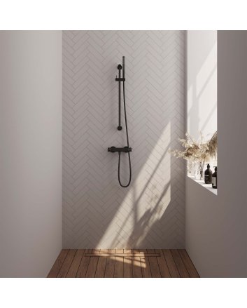 BRAUER Black Carving opbouw douche thermostaatkraan SET 01 met glijstang en staaf handdouche en doucheslang mat zwart