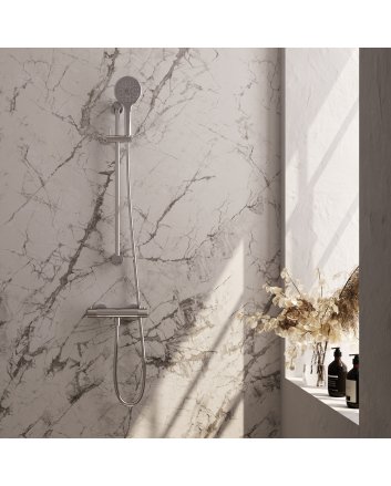 BRAUER Chrome Carving opbouw douche thermostaatkraan SET 02 met glijstang en 3-standen handdouche en doucheslang chroom