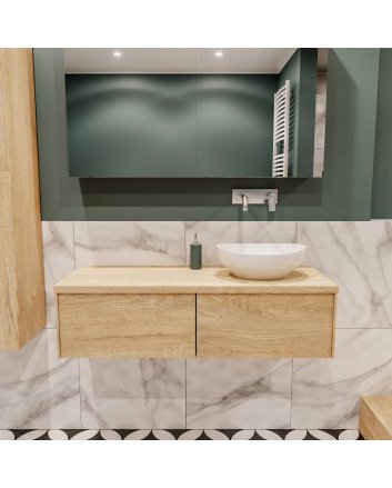 Mondiaz Lush 120 badmeubel washed oak 2 lades Barco rechts geen kraangat