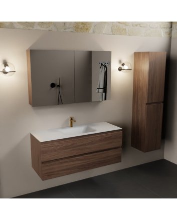 Mondiaz Aivy 120cm badmeubel Mocha, wastafel Talc solid surface midden 1 kraangat met spiegelkast