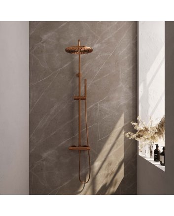BRAUER Copper Carving opbouw thermostatische regendouche SET 03 met 30 cm douchekop en staaf handdouche en doucheslang koper geborsteld PVD