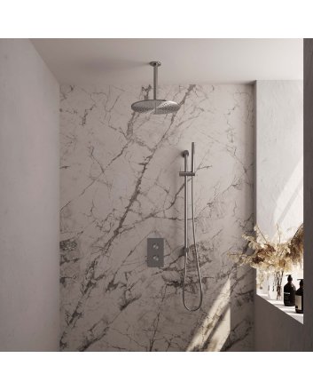 BRAUER Brushed Edition thermostatische inbouw regendouche 3-weg omstelling SET 42 met 30 cm douchekop en plafondarm en staaf handdouche en doucheslang en geïntegreerde glijstang RVS geborsteld PVD