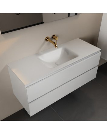 Mondiaz Aivy 120cm badmeubel Talc, wastafel Talc solid surface midden zonder kraangat