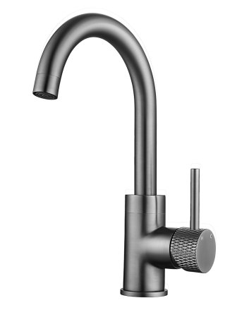 Wiesbaden Ribbd wastafelmengkraan met draaibare uitloop gunmetal
