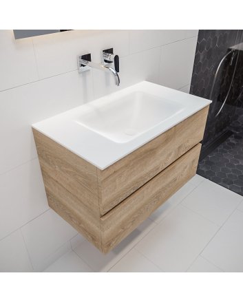 Mondiaz Vica 80 badmeubel washed oak 2 lades Cloud midden geen kraangat