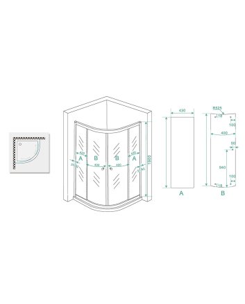 Eco kwartronde cabine met twee schuifdeuren 1000 x 1000 x 1900 x 5 mm helder glas/chroom