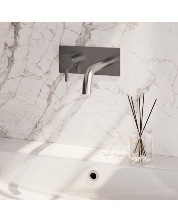 BRAUER Brushed Edition inbouw wastafelmengkraan met gebogen uitloop en afdekplaat model E2 RVS geborsteld PVD