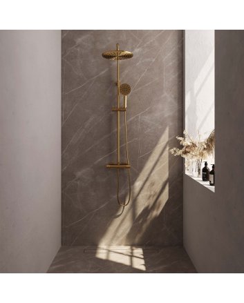 BRAUER Gold Carving opbouw thermostatische regendouche SET 04 met 30 cm douchekop en 3-standen handdouche en doucheslang goud geborsteld PVD