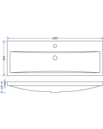 Wiesbaden Flag wastafel enkel met 1 kraangat 100x36x4 cm kunstmarmer glans wit