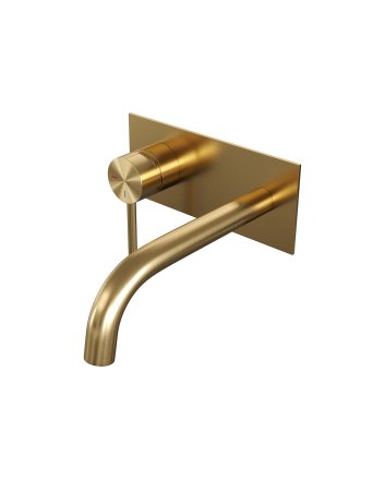 BRAUER Gold Edition inbouw wastafelmengkraan met gebogen uitloop en afdekplaat model A2 goud geborsteld PVD