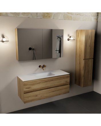 Mondiaz Aivy 120cm badmeubel Chai, wastafel Talc solid surface midden zonder kraangat met spiegelkast
