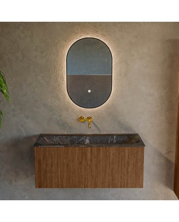 Mondiaz Kurve-Dlux 100cm badmeubel kleur Walnut met 1 lade en 0 deuren. Wastafel Big medium Midden zonder kraangat Lava.