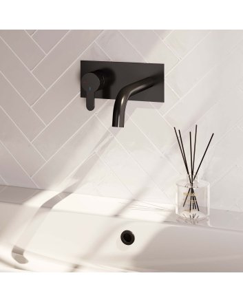 BRAUER Black Edition inbouw wastafelmengkraan met gebogen uitloop en afdekplaat model D2 mat zwart