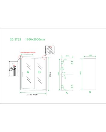 Skyline nis schuifdeur 1200 x 2000 x 8 mm nano helder glas/mat zwart