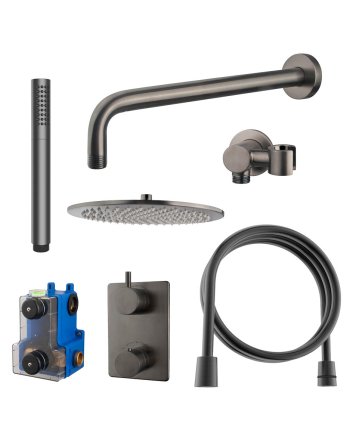 Caral inbouwthermostaat compleet met hoofddouche 30 cm en staafhanddouche gunmetal