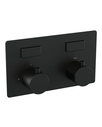 BRAUER Black Carving thermostatische inbouw regendouche met drukknoppen SET 56 met 30 cm douchekop en rechte muurarm en 3-standen handdouche en doucheslang en wandaansluitbocht mat zwart