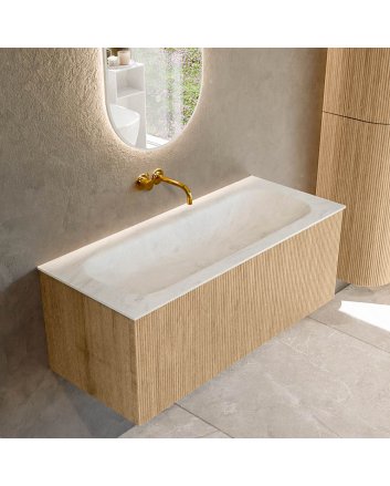 Mondiaz Kurve-Dlux 110cm badmeubel kleur Oak met 1 lade en 0 deuren. Wastafel Big medium Midden zonder kraangat Opalo.
