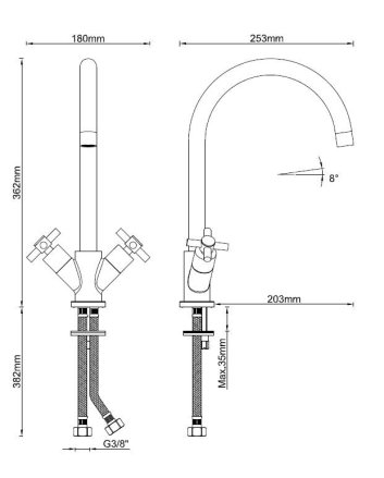Cross keukenmengkraan 2-knops chroom