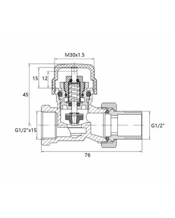 Thermostatisch ventiel zonder knop 1/2", recht, inclusief adaptor, mat zwart