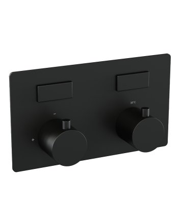 BRAUER Black Edition thermostatische inbouw regendouche met drukknoppen SET 55 met 20 cm douchekop en rechte muurarm en 3-standen handdouche en doucheslang en wandaansluitbocht mat zwart