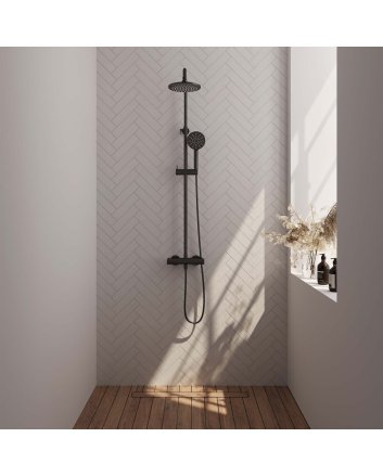 BRAUER Black Edition opbouw thermostatische regendouche SET 02 met 20 cm douchekop en 3-standen handdouche en doucheslang mat zwart