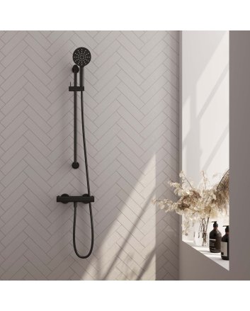 BRAUER Black Edition opbouw douche thermostaatkraan SET 02 met glijstang en 3-standen handdouche en doucheslang mat zwart