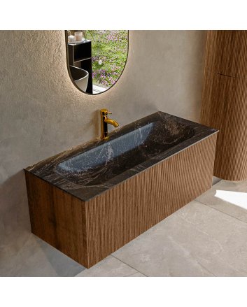 Mondiaz Kurve-Dlux 110cm badmeubel kleur Walnut met 1 lade en 0 deuren. Wastafel Big medium Midden 1 kraangat Lava.