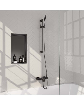 BRAUER Gunmetal Carving opbouw baddouche thermostaatkraan SET 01 met glijstang en staaf handdouche en doucheslang gunmetal geborsteld PVD