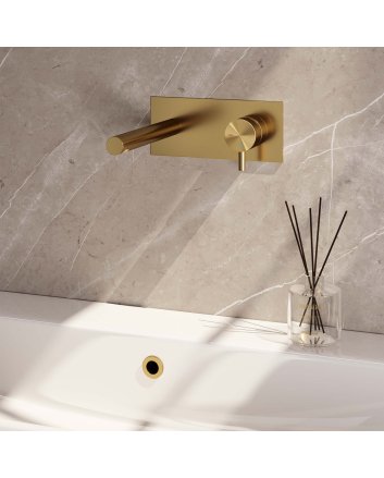 BRAUER Gold Edition inbouw wastafelmengkraan met rechte uitloop en afdekplaat model B1 goud geborsteld PVD