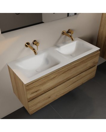 Mondiaz Aivy 120cm badmeubel Chai, wastafel Talc solid surface dubbel zonder kraangat