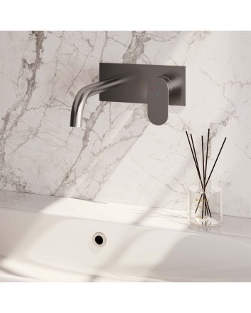 BRAUER Brushed Edition inbouw wastafelmengkraan met gebogen uitloop en afdekplaat model C1 RVS geborsteld PVD