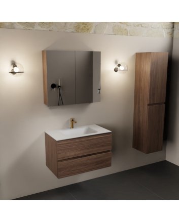 Mondiaz Aivy 80cm badmeubel Mocha, wastafel Talc solid surface midden 1 kraangat met spiegelkast