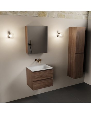 Mondiaz Aivy 60cm badmeubel Mocha, wastafel Talc solid surface midden zonder kraangat met spiegelkast