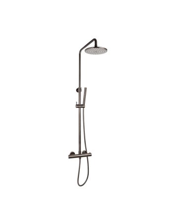 Sani DeLuxe Doucheset opbouw thermostatisch (in hoogte verstelbaar) rond Gun Metal douchekop 25 cm