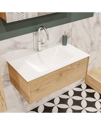 Mondiaz Lush 80cm badmeubel washed oak 1 lade wastafel Cloud midden 1 kraangat